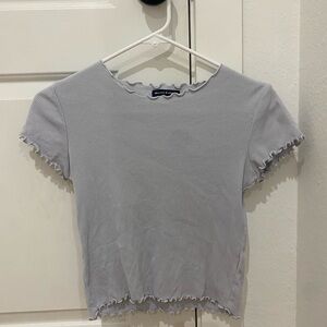Brandy Melville Gray Fitted Ruffled Tee